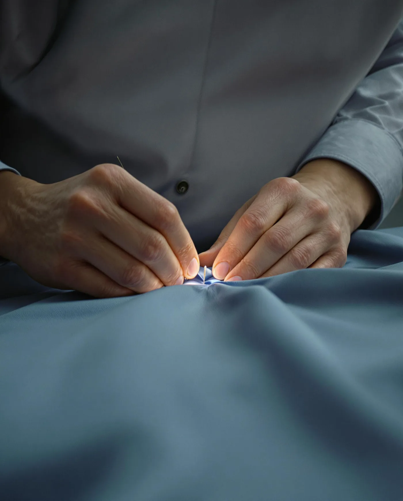 Tailor hand-stitching a garment